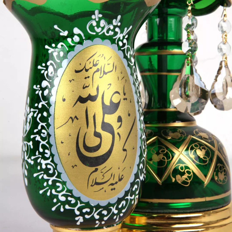 لاله شمعدان با شعار السلام علیک یا اباعبدالله الحسین و علی ولی الله ارتفاع 50 سانتیمتر (700623) - سبز