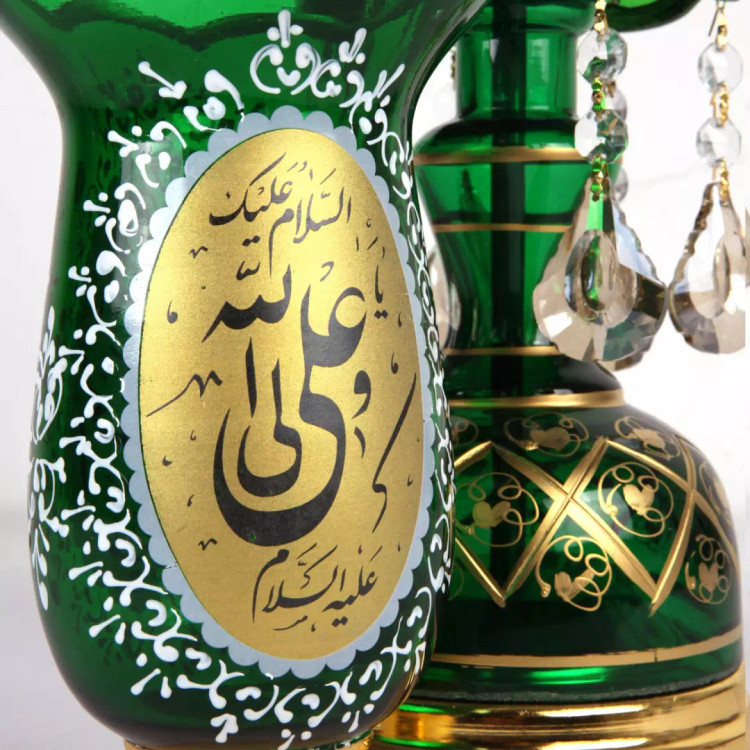 لاله شمعدان با شعار السلام علیک یا اباعبدالله الحسین و علی ولی الله ارتفاع 50 سانتیمتر (700623) - سبز