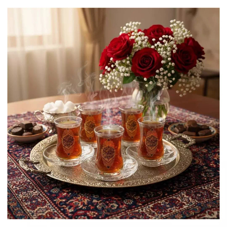 ست 6 عددی استکان کمر باریک بدون دسته با شعار یا زینب کبری