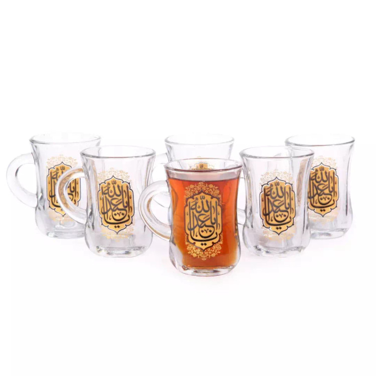 ست 6 عددی استکان کمر باریک دسته دار طرح یا اباعبدالله