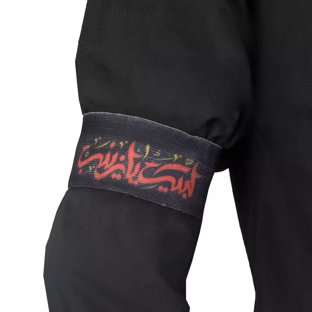 بازوبند کشی کودکانه طرح لبیک یا زینب قرمز زمینه مشکی