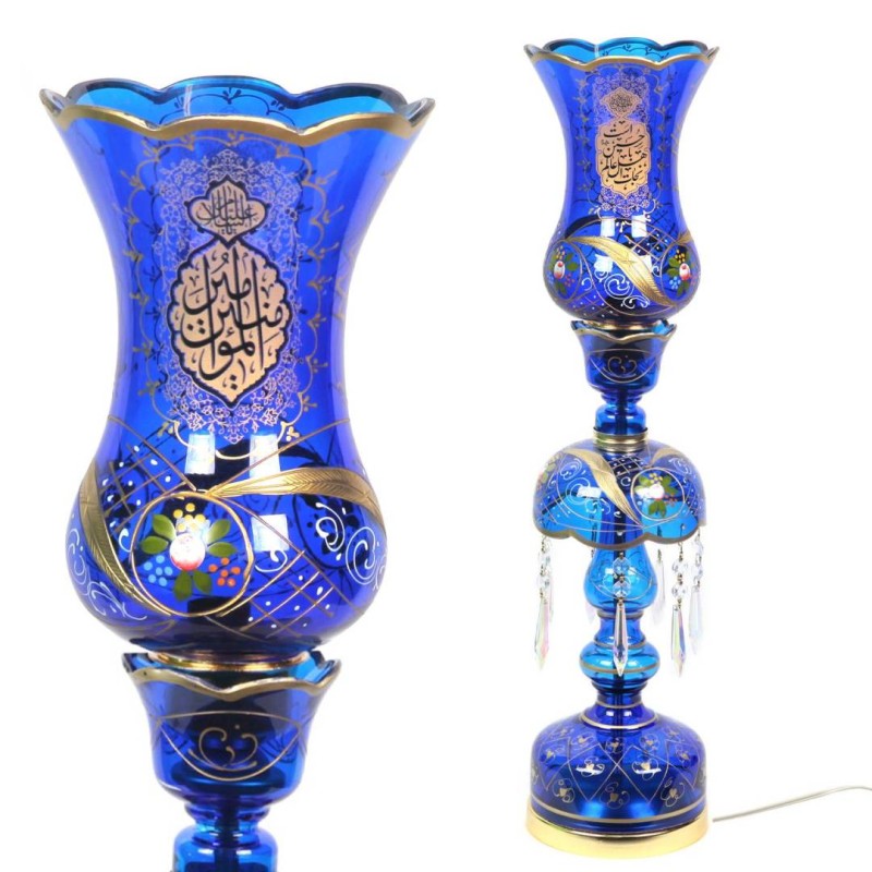 لاله شمعدان برقی با شعار یا امیرالمومنین و نجات اهل عالم با حسین است علیهماالسلام ارتفاع 64 سانتی متر (700833) آبی 42