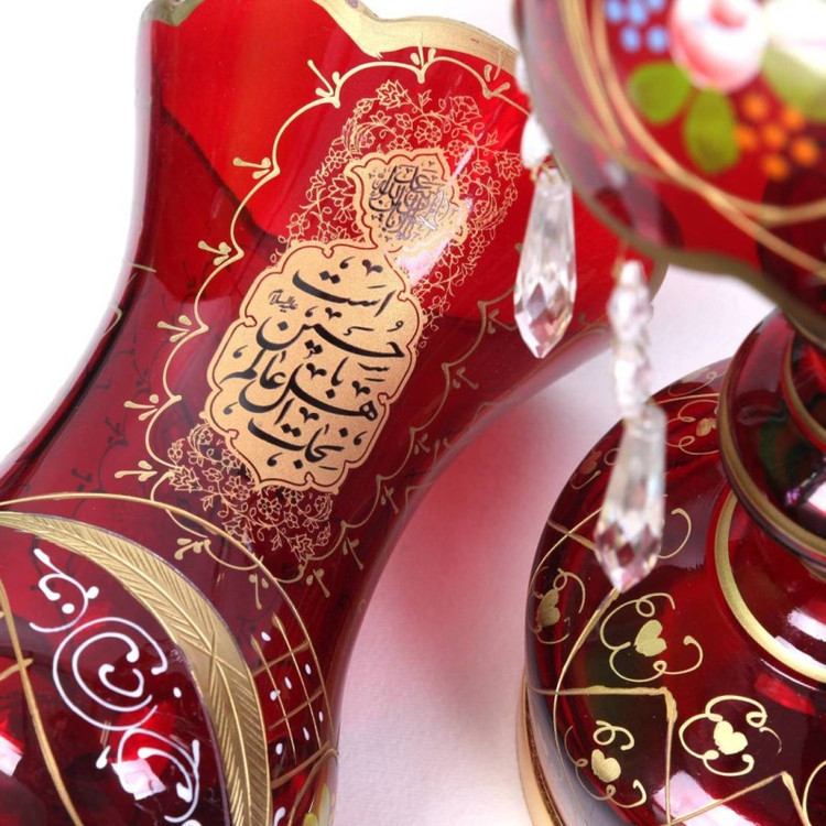 لاله شمعدان برقی با شعار یا امیرالمومنین و نجات اهل عالم با حسین است علیهماالسلام ارتفاع 64 سانتی متر (700833) آبی 42