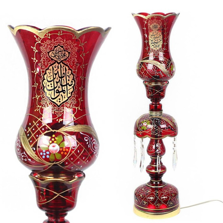 لاله شمعدان برقی با شعار یا امیرالمومنین و نجات اهل عالم با حسین است علیهماالسلام ارتفاع 64 سانتی متر (700833) آبی 42