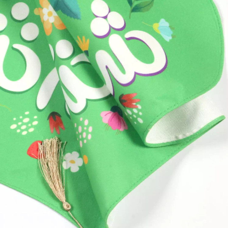 کتیبه مخمل پایین هلالی با شعار راه علی راه خدا شیعه شدیم شکر خدا رنگ سبز(700505) - 40*100سانتی متر