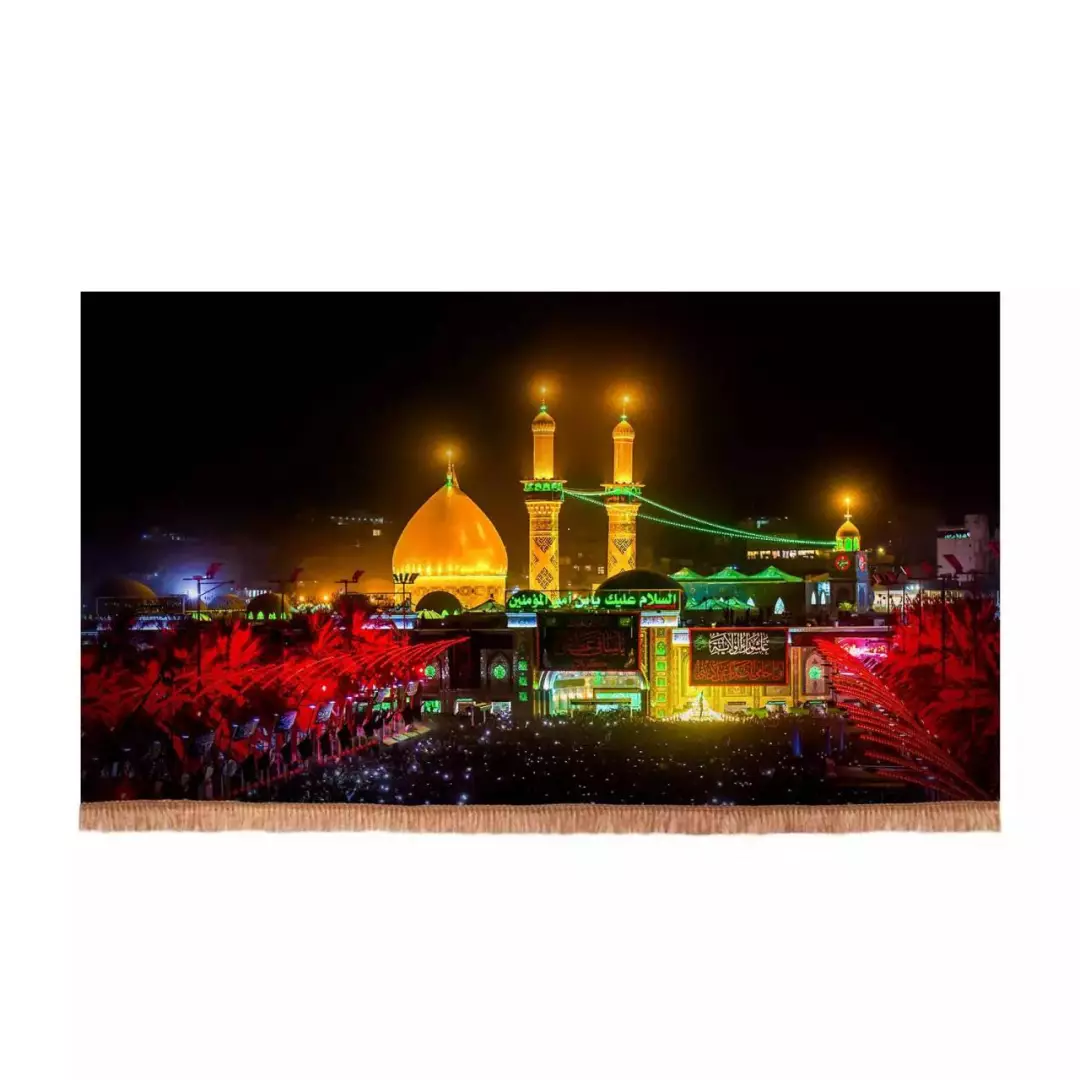 کتیبه مخمل افقی طرح حرم حضرت ابالفضل العباس و بین الحرمین (700759) - 35*70 سانتیمتر