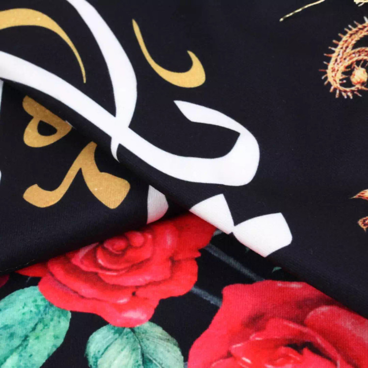 کتیبه مخمل افقی پایین هلالی با شعار لبیک یا حسین 140*200 سانتی متر
