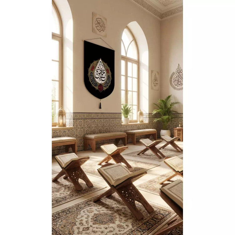 کتیبه مخمل عمودی یا حسین ویژه نصب کنار آیفون 70*90