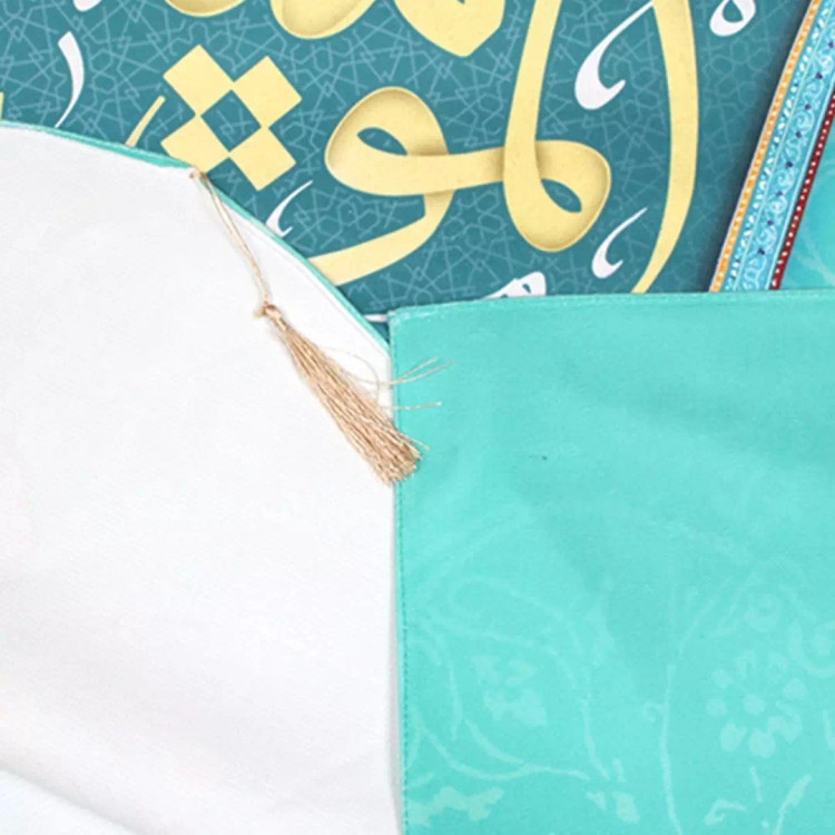 کتیبه مخمل تک عمودی با شعار یا امیر المومنین حیدر علیه السلام زمینه آبی 65*135