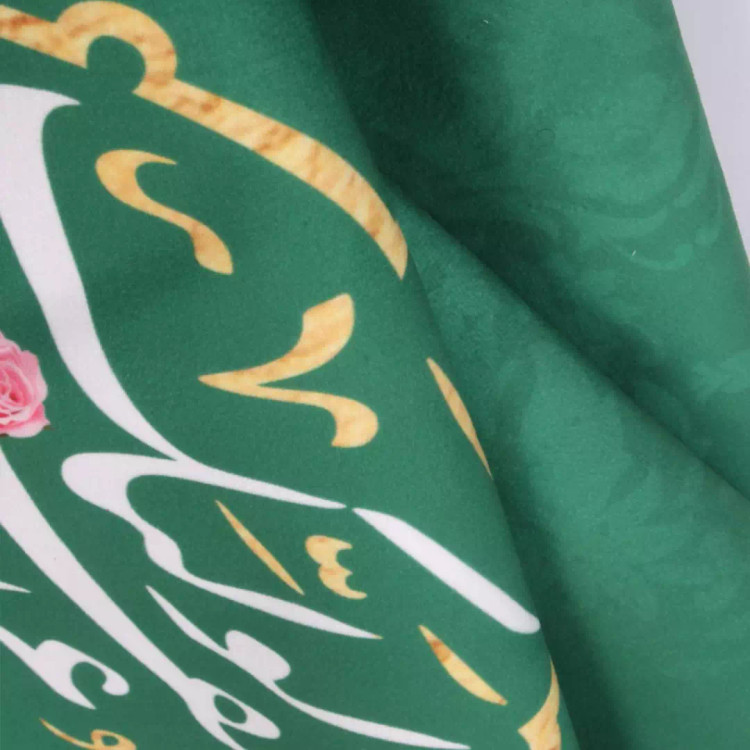 کتیبه سه عددی مخمل با شعار السلام علیک یا صاحب الزمان دو طرف اللهم عجل لولیک الفرج رنگ سبز 140*140