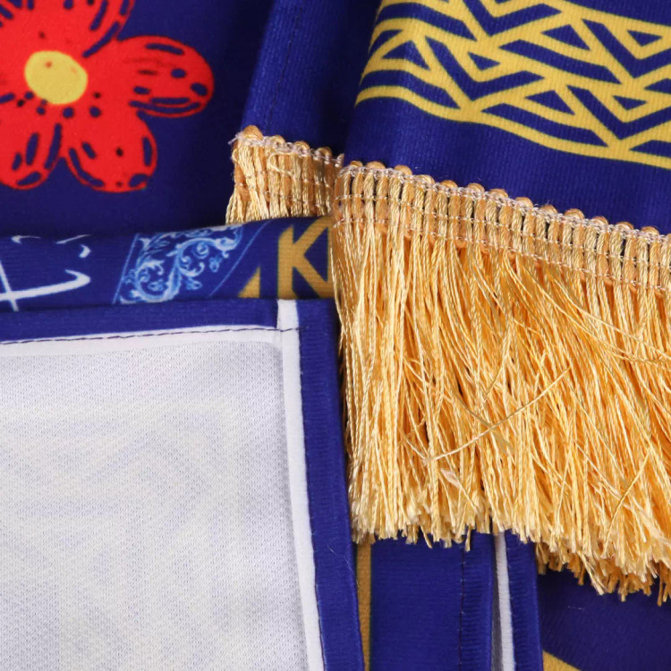 کتیبه مخمل افقی با شعار فاطمه المعصومه زمینه آبی طرح گل (700715) - 90*190 سانتیمتر