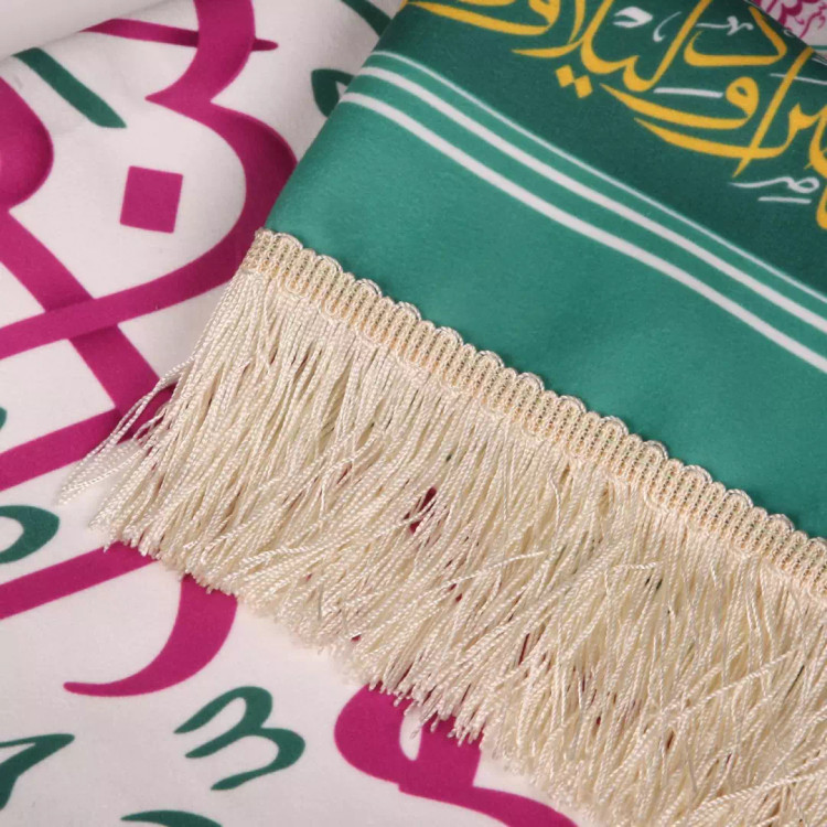کتیبه مخمل افقی مستطیلی با شعار یا مولای یا صاحب الزمان زمینه سبز (700766) - 56*120 سانتیمتر