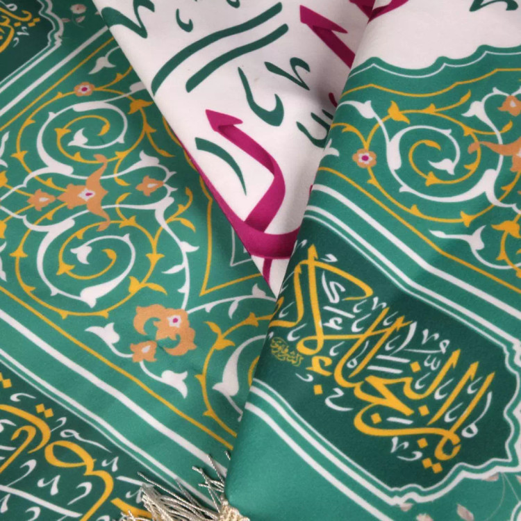 کتیبه مخمل افقی مستطیلی با شعار یا مولای یا صاحب الزمان زمینه سبز (700766) - 56*120 سانتیمتر