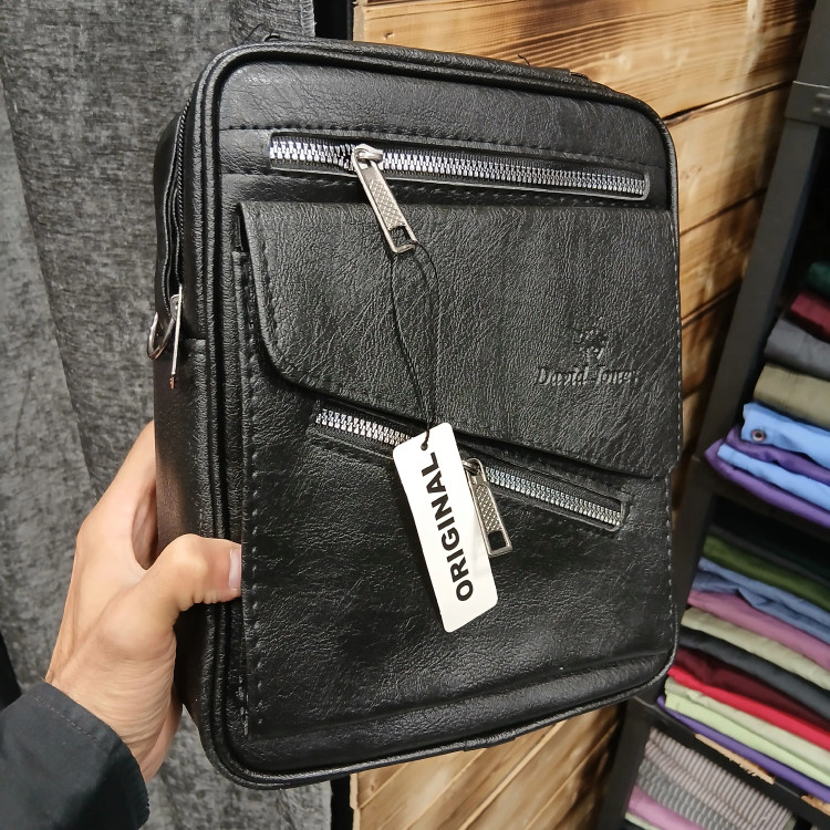کیف دوشی اسپرت مردانه چرم مصنوعی طرح دیوید جونز مشکی و عسلی و قهوهای
