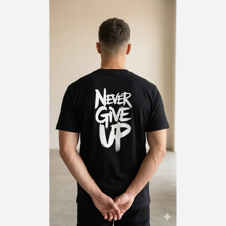 تیشرت مردانه نخ پنبه مشکی طرح Never Give Up