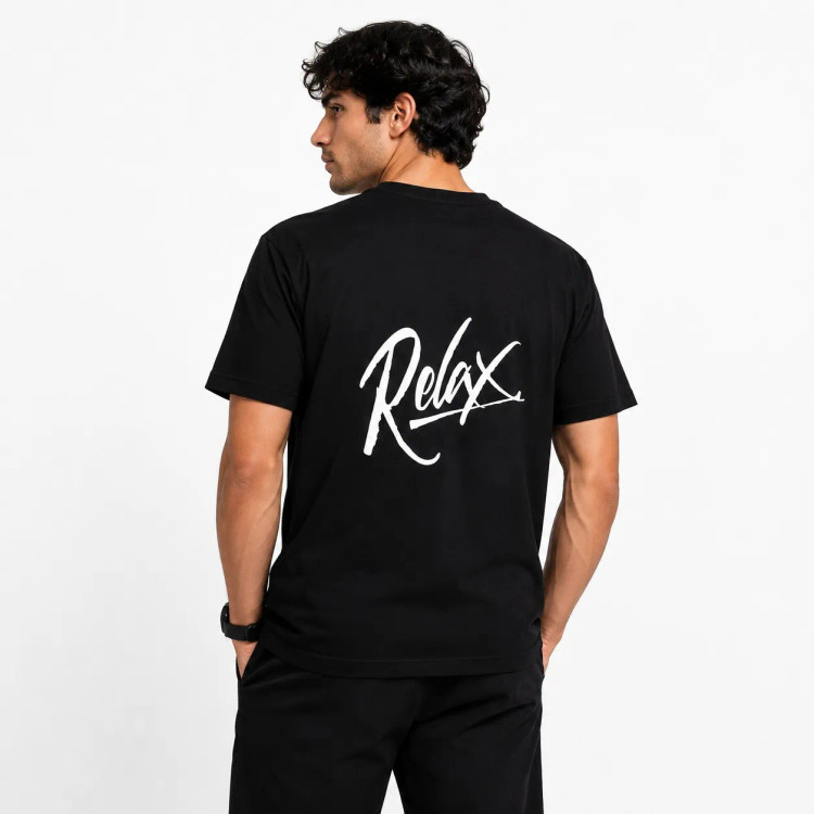 تیشرت یقه گرد مشکی طرح RELAX Signature جین وست نخ پنبه چهار فصل روزمره کژوال استریتویر