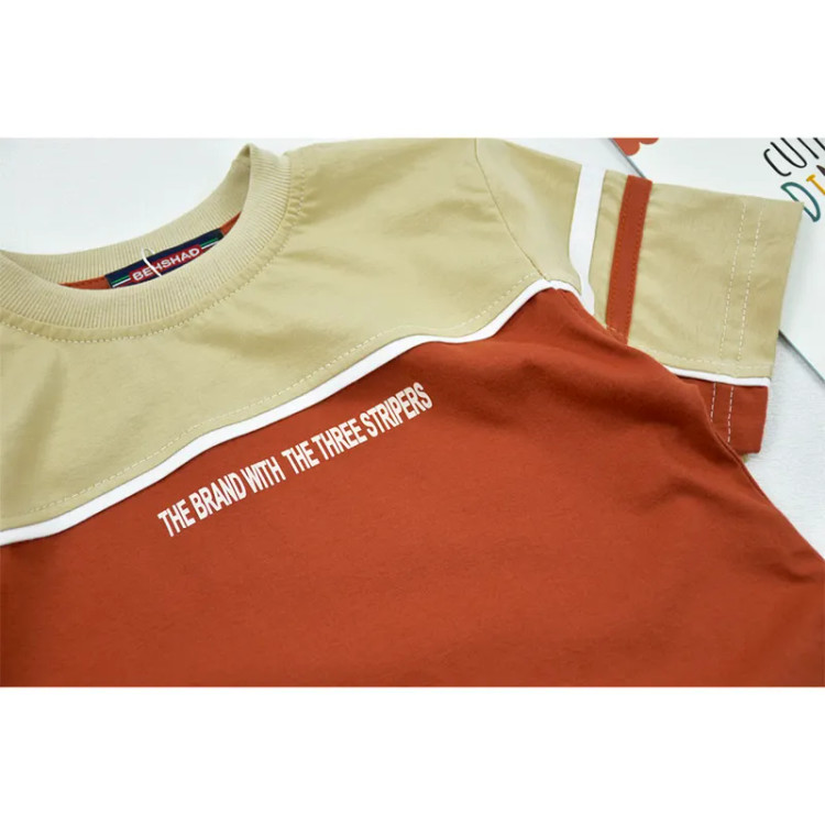 ست تیشرت و شلوارک پسرانه یقه گرد طرح دار پنبه و ملانج