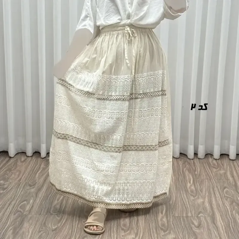 دامن زنانه خامه دوزی آستردار بلند فری سایز مناسب تا 44