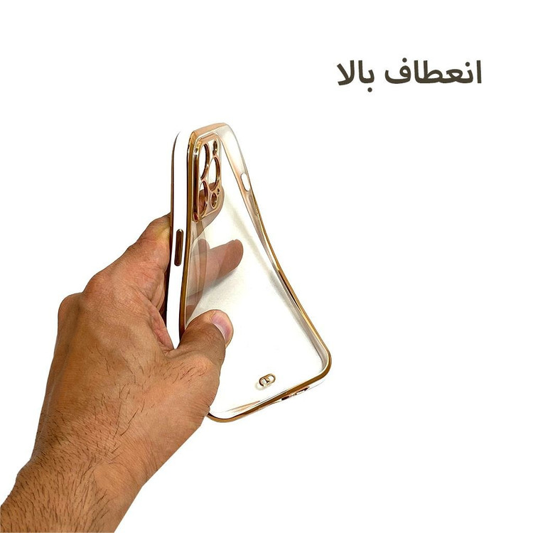 قاب موبایل اپل13پرو-ایفونiphone 13pro-13pro-آیفون13پرو.مدل پشت شفاف دور طلایی